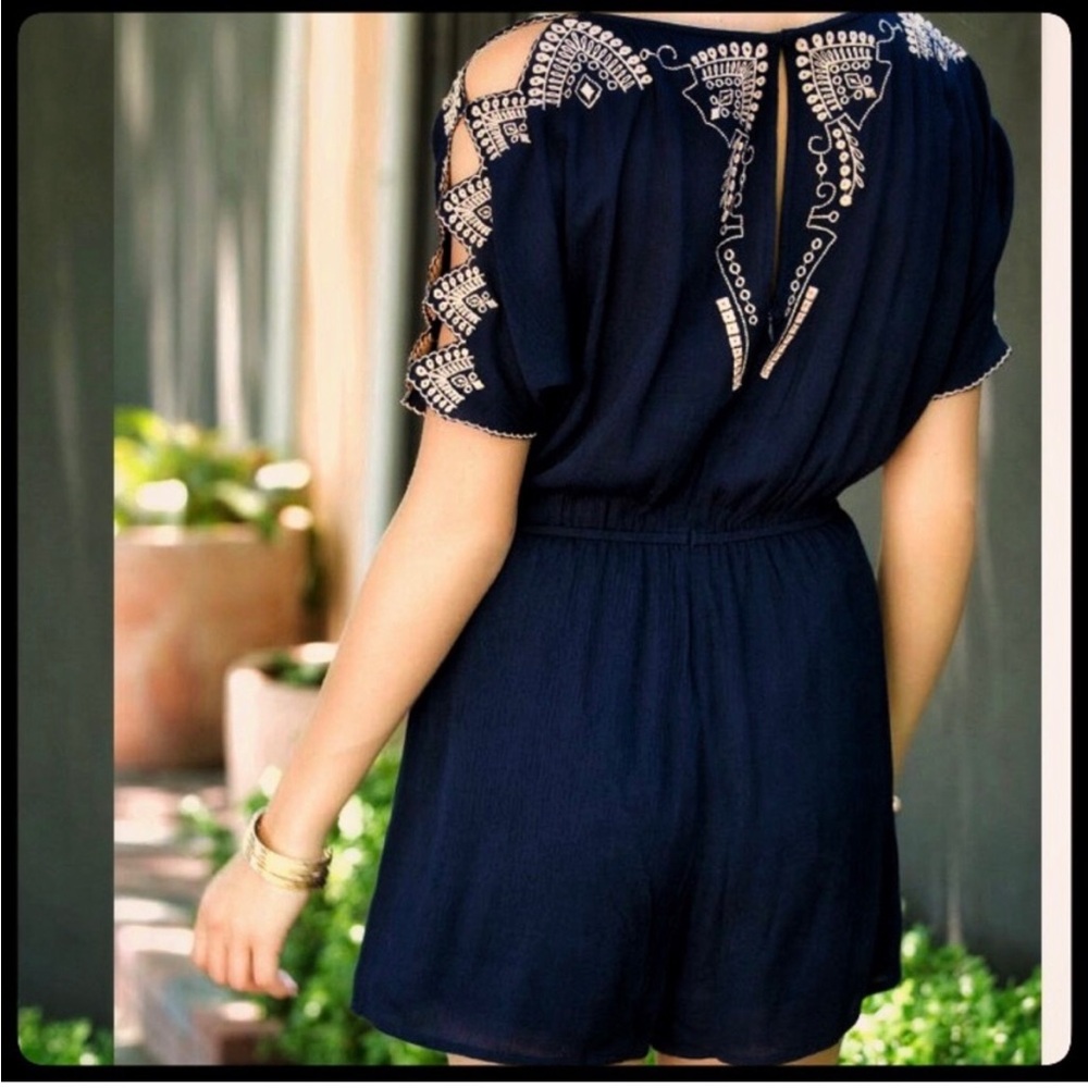 Alya Francesca’s Embroidered Navy Blue Romper/Medium - Picture 2 of 15